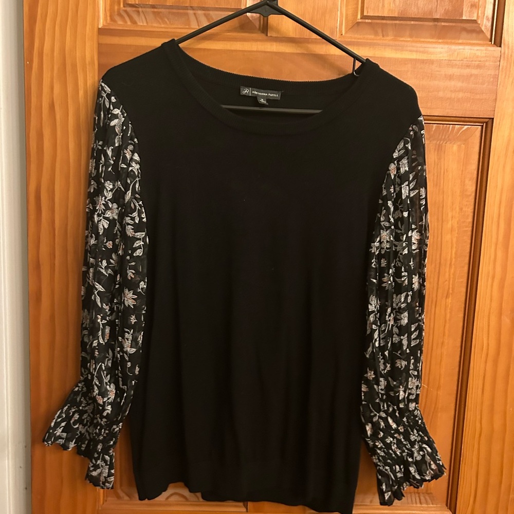 Adrienne Black Top with Patterned Sleeves